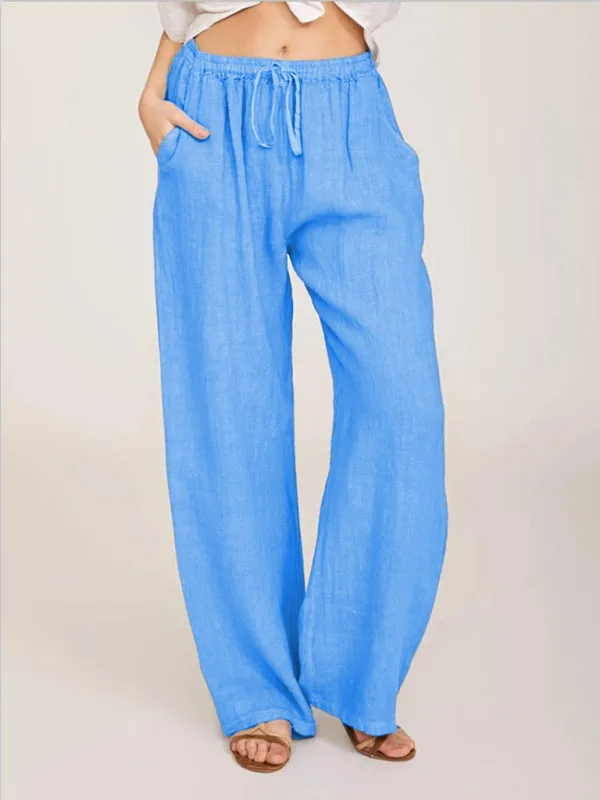 Women's Casual Cotton Loose Pocket Drawstring Pajama Pants