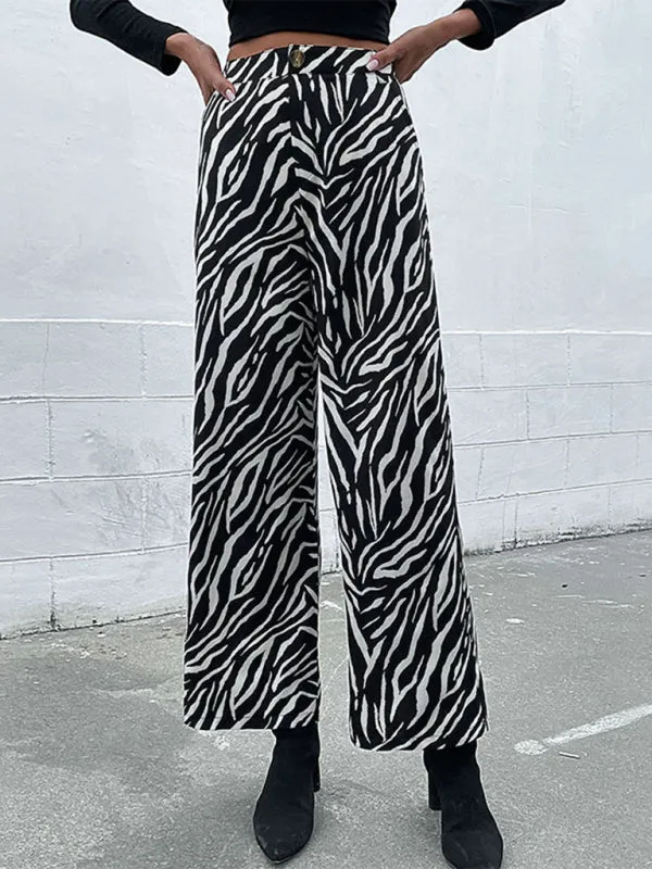 Women's commuter zebra print wide leg pants