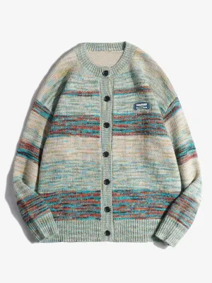 Wool Blend Mixed Yarn Stripe Knitted Cardigan